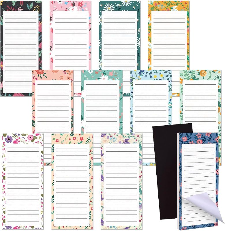 Photo 1 of Qilery 12 Pack Magnetic Grocery List for Fridge (floral Theme), 2.8 x 6.3 in Refrigerator Note Pads with Magnet for Shopping Locker Filing Cabinet Magnet Back To Do List Notepads, 60 Sheets Per Pad 