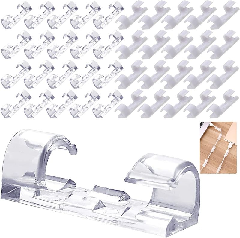 Photo 1 of SETHAN Clear Cable Clips, 40 Pcs Premium Extension Cord Clips, Powerful Wall Cord Clips, Adhesive Baseboard Cable Clips for Home Office Car TV PC Laptop Desktop Management (Mixed White) 