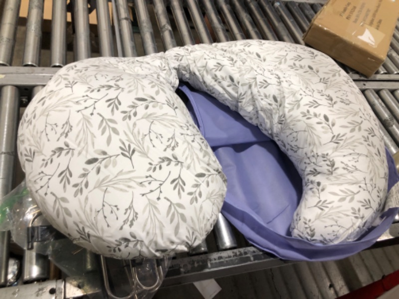 Photo 2 of Boppy Nursing Pillow Original Support, Gray Taupe Leaves, Ergonomic Nursing Essentials for Bottle and Breastfeeding, Firm Fiber Fill, with Removable Nursing Pillow Cover, Machine Washable
