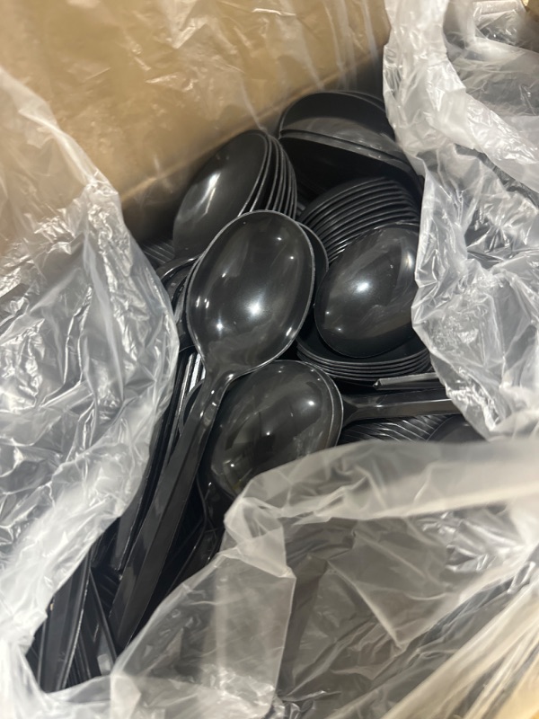 Photo 2 of 1,000 Plastic Disposable Soup Spoons Bulk Black Medium Weight Disposable Silverware Plastic Cutlery Spoons Soup Spoons Black