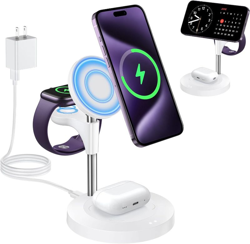 Photo 1 of Intoval Wireless Charging Station, 3 in 1 Charger for Apple iPhone/iWatch/Airpods,iPhone15 14,13,12,11 (Pro,Pro Max)/XS/XR/XS...3 in 1 Wireless Charging Station for Multiple Devices Apple, Aeinidi 15W Fast Mag-Safe Charger Stand, Magnetic Charger for iPho