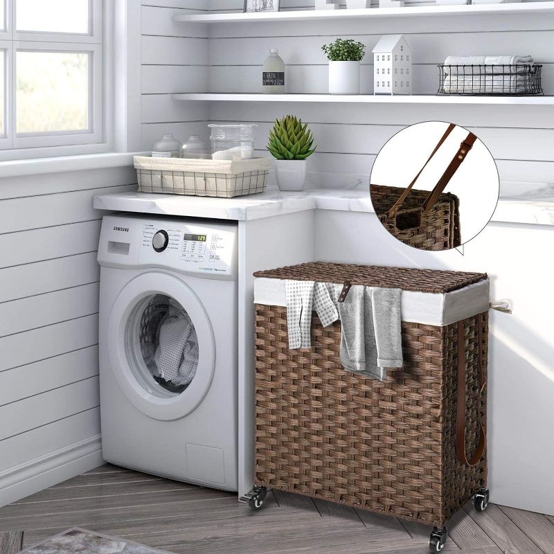 Photo 1 of  Laundry Hamper with Wheels, No Install Needed Dark Brown