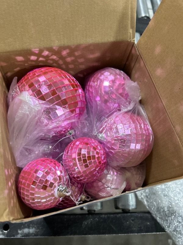 Photo 2 of 12 Pack Disco Ball Mirror Ball with Hanging Ring for Fun Retro Disco Party Decorations Party DJ Lighting Effect Stage Props Game Accessories, 5.91 Inch, 3.94 Inch, 3.15 Inch, 2.36 Inch (Pink)