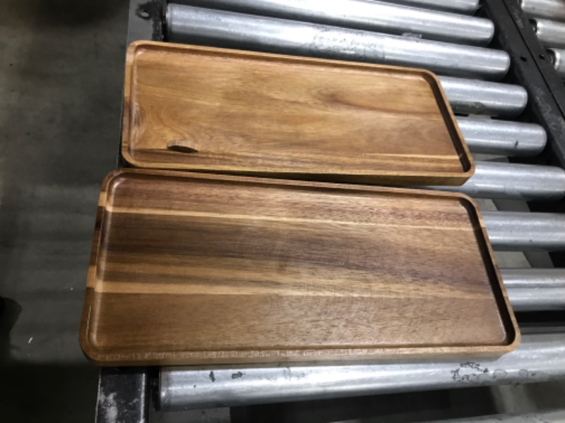 Photo 2 of 2 PCS Solid Acacia Wood Serving Trays Rectangular Wooden Serving Platters Natural Wooden Boards for Bar Coffee Party 15.7 * 7.08 inch
