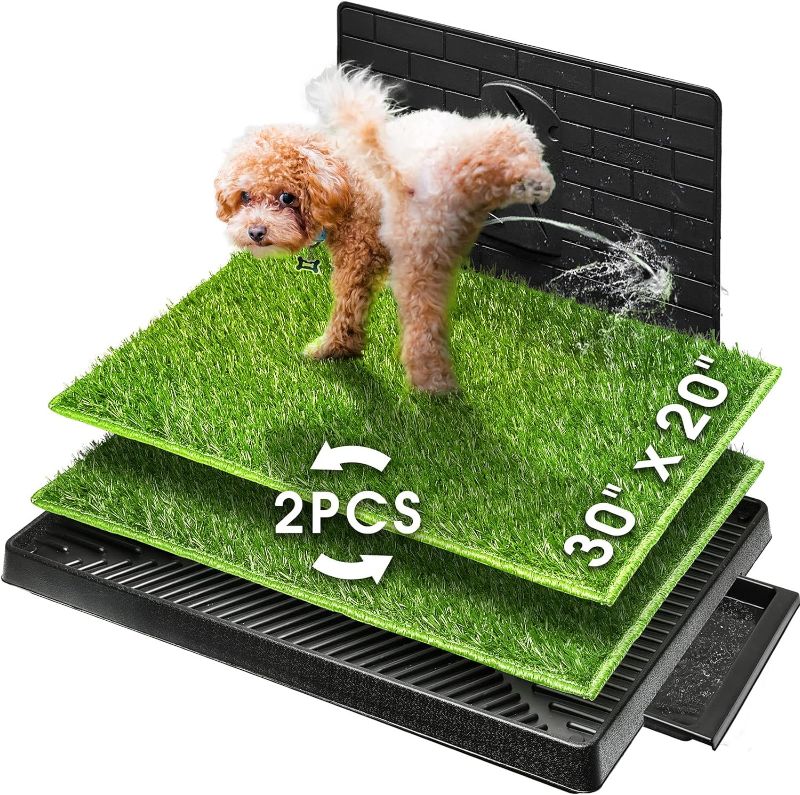 Photo 1 of Hompet Dog Grass Pad with Tray Large, 2 Pcs Artificial Grass Training Pads with Pee Baffle Patch Puppy Turf Potty for Indoor and Outdoor Use, Ideal for Small and Medium Dogs (30"×20")