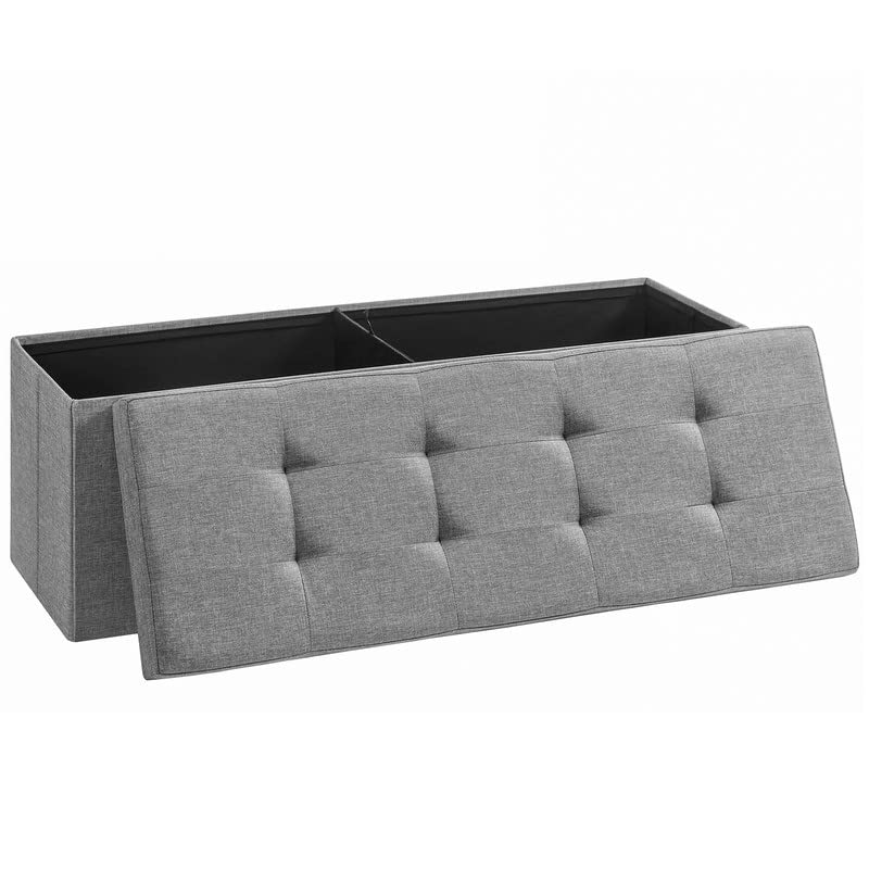 Photo 1 of SONGMICS 43 Inches Folding Storage Ottoman Bench, Storage Chest, Foot Rest Stool, Bedroom Bench with Storage, Light Gray ULSF77G Light Gray 43 x 15 x 15 inches