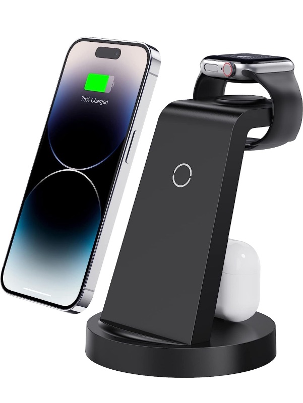 Photo 1 of 3 in 1 Charging Station for iPhone, Wireless Charger for iPhone 15 14 13 12 11 X Pro Max & Apple Watch - Charging Stand Dock for AirPods