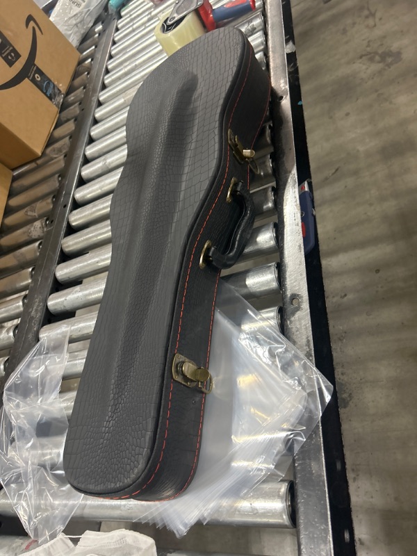 Photo 3 of 4/4 Full Size Violin Case, Plush Interior Wooden Hard Case With Hygrometer, Crocodile Pattern Leather Bulge Surface Case (Black)