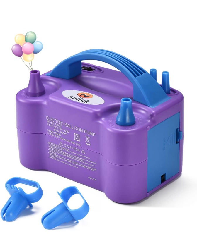 Photo 1 of NuLink Balloon Pump Electric Portable Dual Nozzle Balloon Blower Pump Inflator for Decoration, Birthday Party [110V~120V, 600W, Purple]
