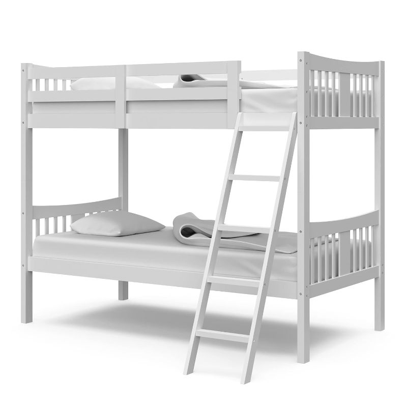 Photo 1 of *Box 1 of 2* Storkcraft Caribou Twin-over-Twin Bunk Bed (White) – GREENGUARD Gold Certified, Converts to 2 individual twin beds (PARTIAL SET)
