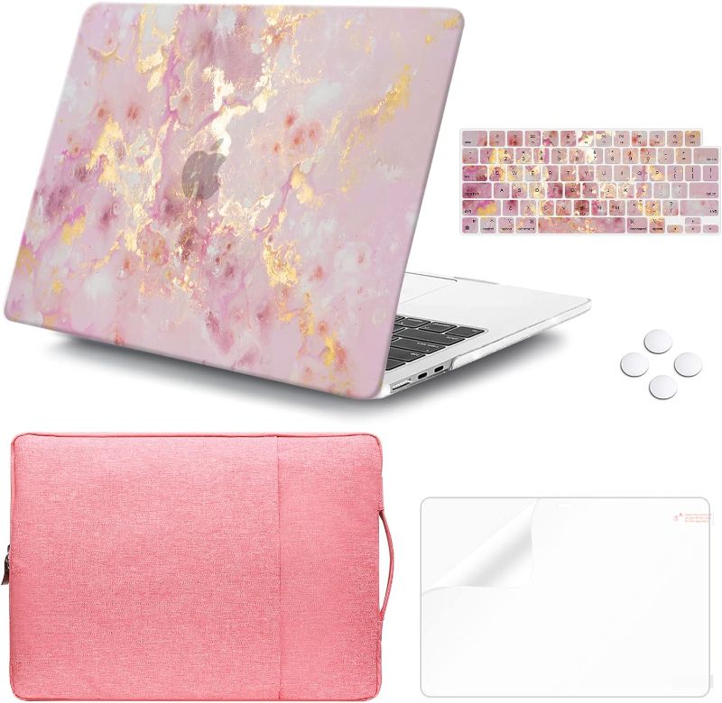 Photo 1 of iLeadon Compatible with MacBook Air 13.6 inch Case 2022 Release A2681 M2, Glitter Plastic Hard Shell&Sleeve Bag&Keyboard Cover&Screen Protector, Pink Gold Marble