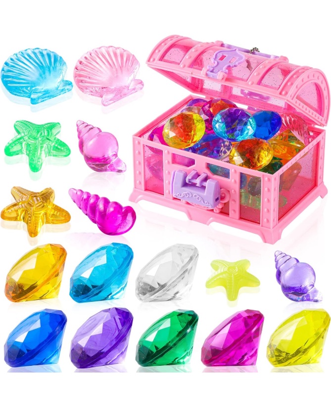 Photo 1 of 28 Pcs Colorful Diving Gem Pool Toys Set with Treasure Pirate Box Summer Swimming Gem Pirate Diving Toys Underwater Toy for Pool Use Treasures Gift Sets (Multicolor 30-40mm)