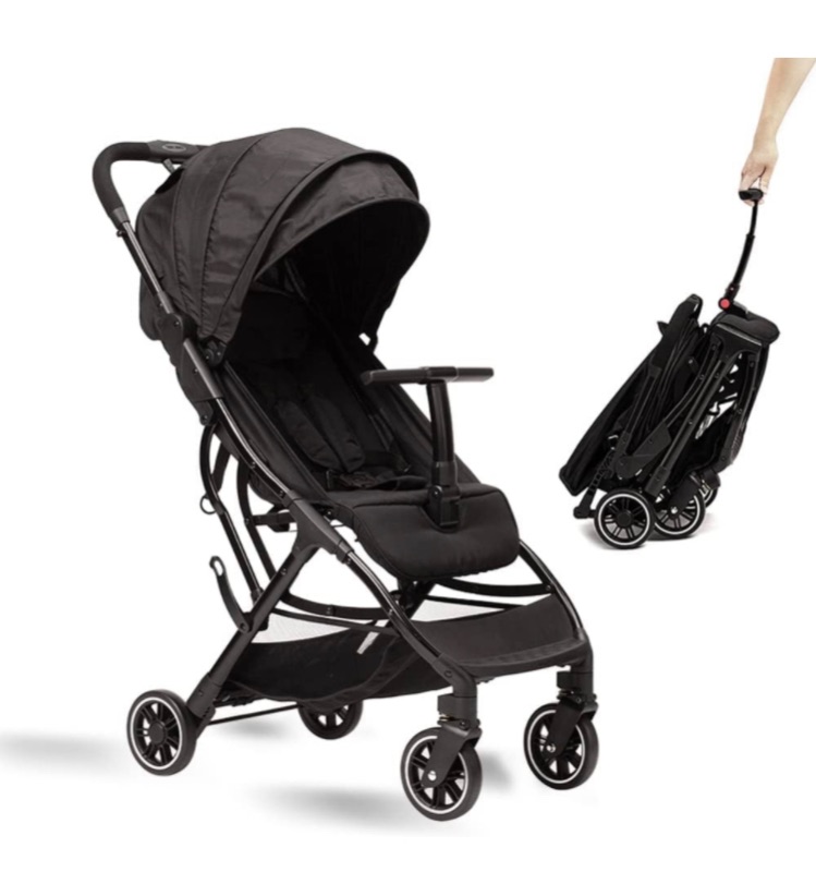 Photo 1 of Lightweight Travel Stroller - Compact Umbrella Stroller for Airplane, One-Hand Folding Baby Stroller, Newborn Infant Stroller w/Adjustable Backrest/Footrest/Canopy/T-Shaped Bumper (Black)