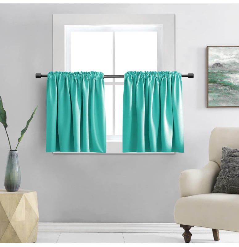 Photo 1 of DONREN Turquoise Kitchen Blackout Curtain Tiers - Small Curtains for Loft with Rod Pocket(30 x 30 Inches Long,2 Panels)