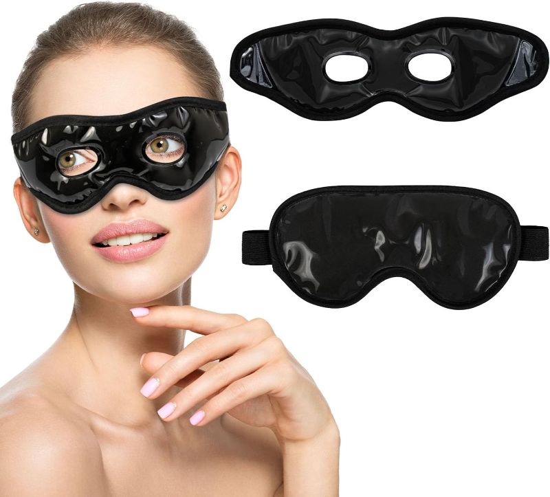 Photo 1 of 2PCS Cooling Gel Eye Mask with Mineral Mud, Reusable Ice Face Mask Cold/Hot Eye Compress Sleep Gel Eye Mask for Puffiness/Headache/Migraine/Stress Relief/Dry Eyes(Black) 