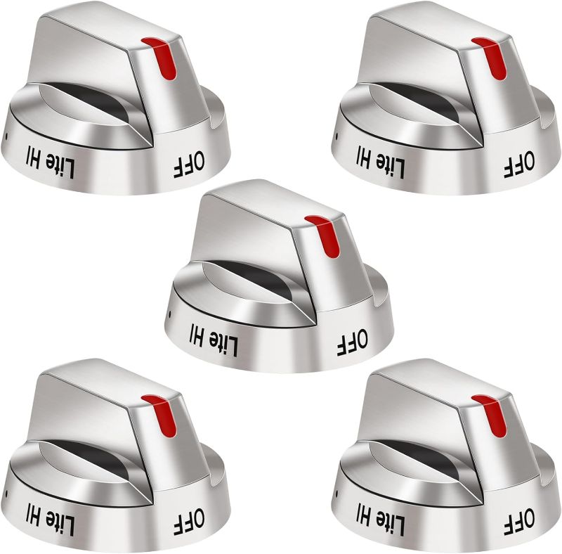 Photo 1 of [Upgraded] DG64-00473A Top Burner Control Dial Knob Range Oven Replacement Stainless Steel Compatible with Samsung Range Oven Gas Stove Knob NX58F5700WS NX58H5600SS NX58H5650WS NX58J7750SS (5pcs)