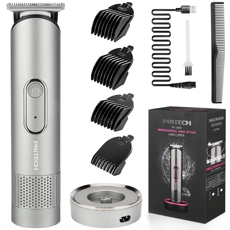 Photo 1 of  PRITECH Hair Trimmer for Men, Electric Groin Hair Trimmer, Rechargeable Hair Clippers, Cordless Men's Beard Trimmer, Waterproof Body Trimmer with Standing Recharge Dock(Gray)