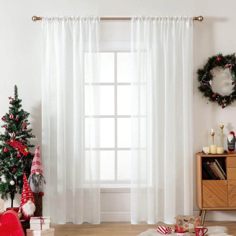 Photo 1 of  MIULEE 2 Panels Solid Color Sheer Window Curtains Elegant Window Voile Panels/Drapes/Treatment for Bedroom Living Room (54X96 Inches Ivory)