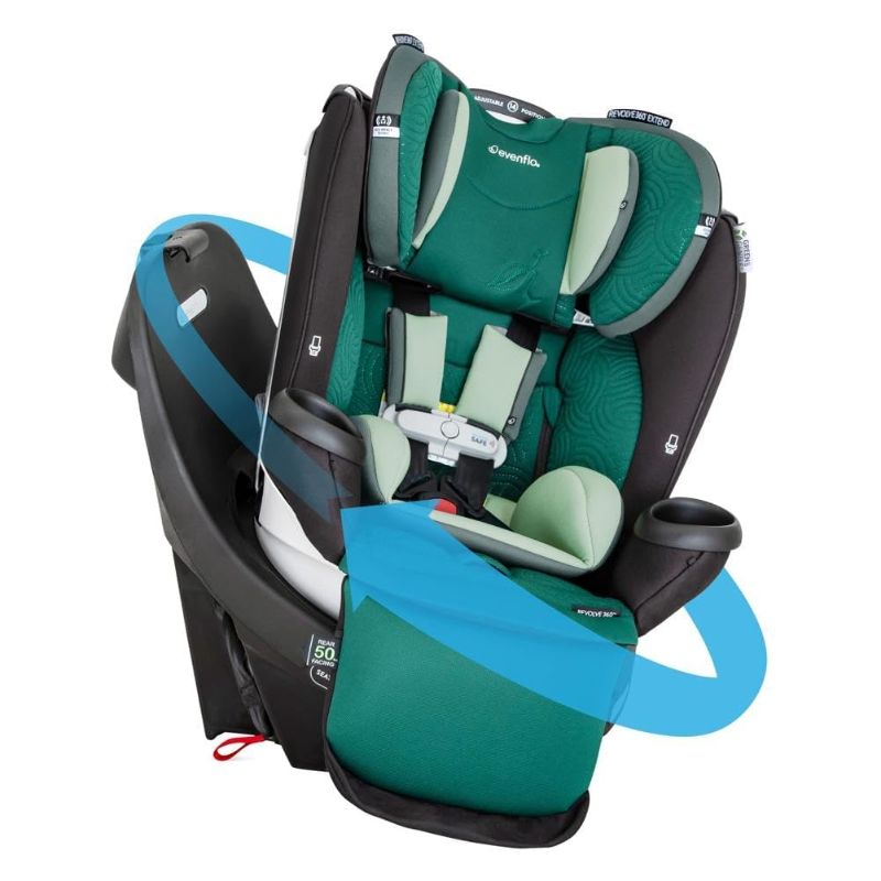 Photo 1 of Evenflo Gold Revolve360 Extend All-in-One Rotational Car Seat with Green & Gentle Fabric (Emerald Green) Revolve Extend Emerald Green
