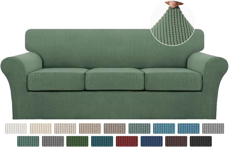 Photo 1 of Turquoize 4 Piece Sofa Covers for 3 Cushion Couch Sofa Slipcover Soft Couch Cover for Dogs-Washable Sofa Furniture Covers with 3 Individual Cushion Covers Jacquard Fabric (3 Cushion Sofa, Loden Frost) 
