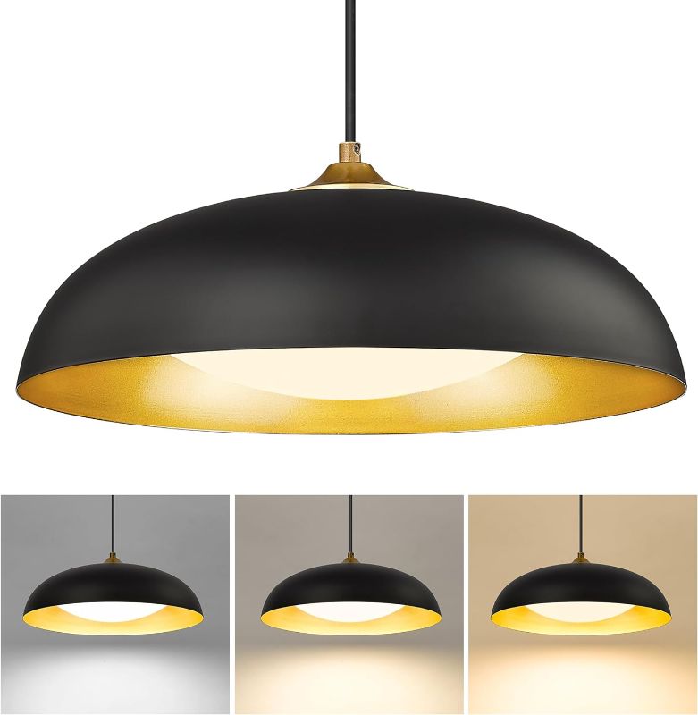 Photo 1 of 15 Inch Large LED Pendant Lights, Black and Gold Pendant Light Fixtures, Modern Hanging Lights for Kitchen Island, Dining Room, Living Room, Bedroom, 5CCT Adjustable, KDPL02-BK
