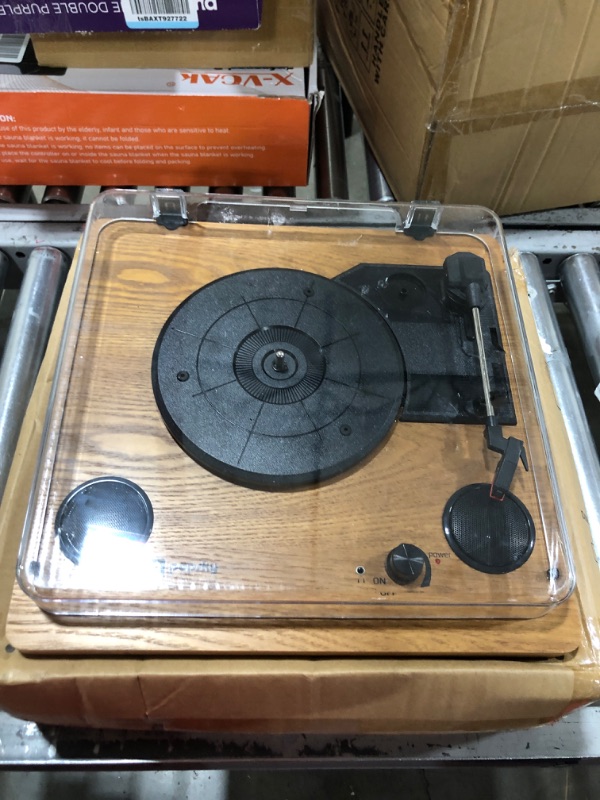 Photo 1 of Record Player, Popsky 3-Speed Turntable Bluetooth Vinyl Record Player with Speaker, Portable LP Vinyl Player, Vinyl-to-MP3 Recording, 3.5mm AUX & RCA & Headphone Jack