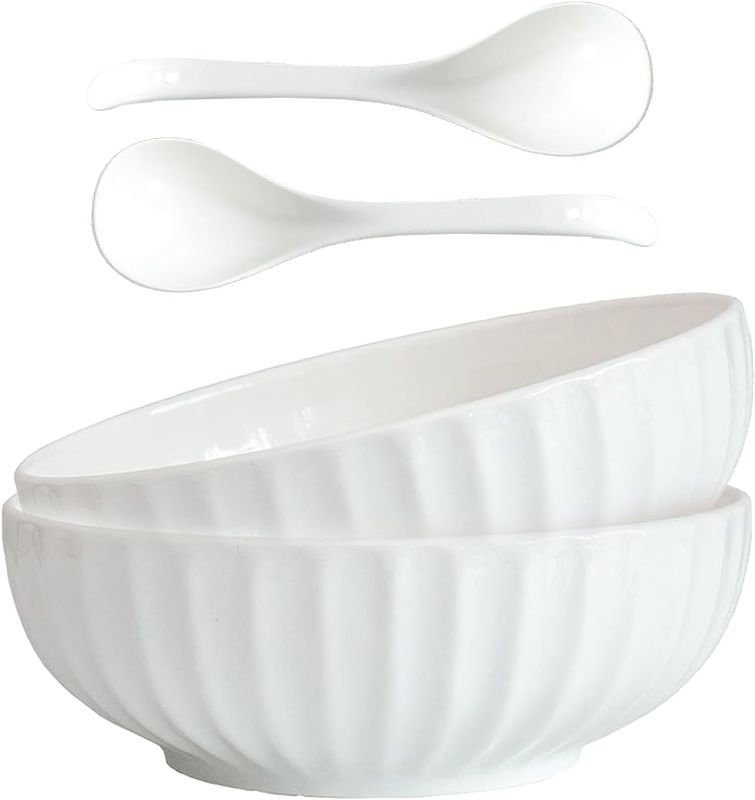 Photo 1 of 2 Quarts 2 Pcs Extra Large White Serving Bowls, 12 inch Oversized  **BOWLS ONLY**
