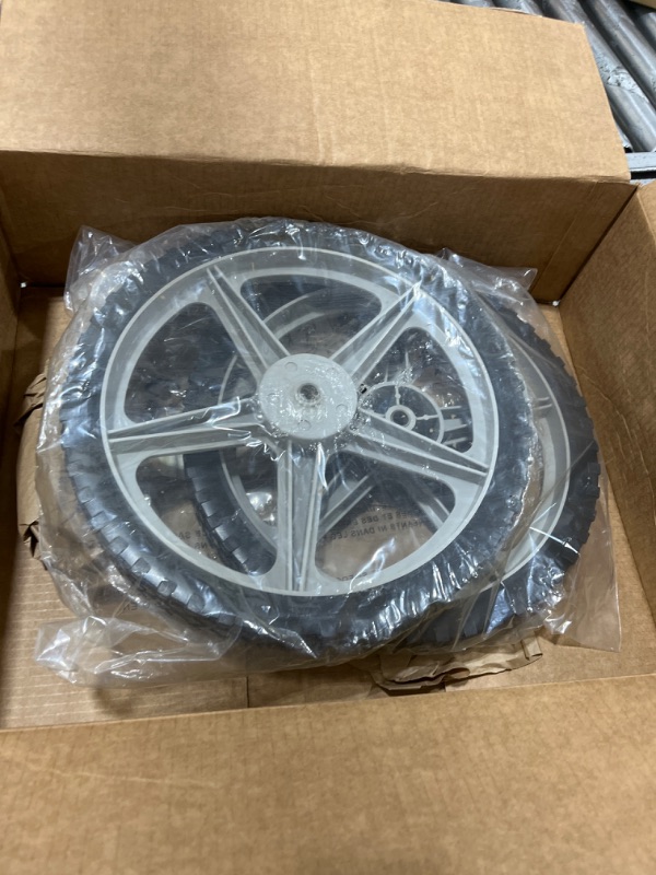 Photo 2 of 14 x 1.75'' Rubber Tire and Spoked Plastic Wheel, 2.5" Hub Length, 1/2" Axle Bore, for Lawn mower Trolley Dolly Wheel Replacement, 2 Pack
