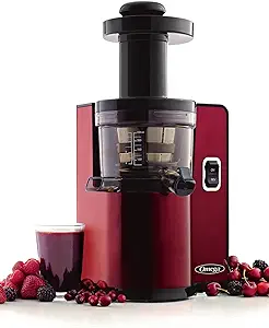 Photo 1 of Omega VSJ843QR Vertical Masticating Juicer, 43 RPM Compact Cold Press Juicer Machine with Automatic Pulp Ejection, 150 W, Red