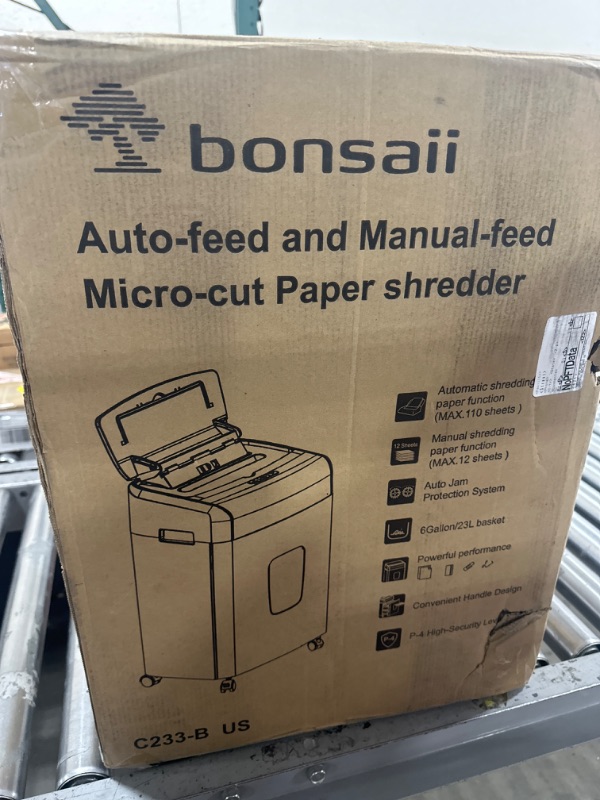Photo 4 of Bonsaii Office Paper Shredder, 110-Sheet Autofeed Heavy Duty Paper Shredder, 30 Minutes Micro Cut Home Office Shredders with 4 Casters, P-4 Security Level&6.1 Gallon Large Bin (C233-B) 1 10 Sheet-Autofeed-New