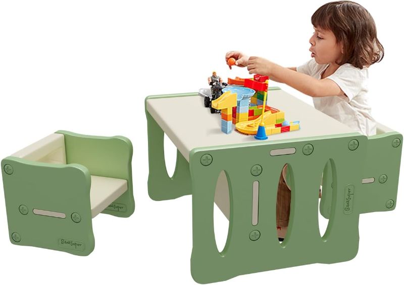 Photo 1 of BanaSuper Kid's Table and 2 Chairs Set Plastic Activity Table for Toddlers Children Desk Ideal for Arts & Crafts Snack Time Homeschooling Homework Gift for Boy & Girl(Green with 2 Chairs Set)
