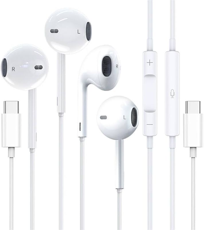 Photo 1 of 2 Pack USB C Headphones for iPhone 15, USB C Type C Earbuds Wired in-Ear Earphones with Mic & Volume Control Compatible with iPhone 15 Pro/Pro Max, iPad Pro, Most USB C Jack Device