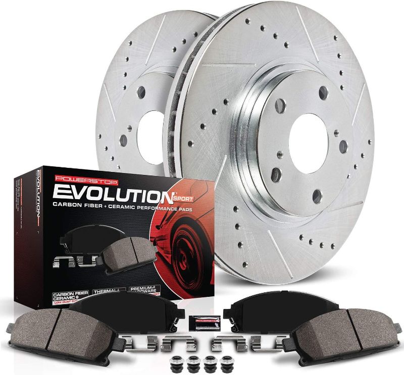 Photo 1 of Power Stop K6494 Front Z23 Carbon-Fiber Ceramic Brake Pads and Drilled Slotted Rotors Brake Kit For 2013 2014 2015 2016 2017 2018 2019 2020 2021 2022 2023 Nissan Altima
