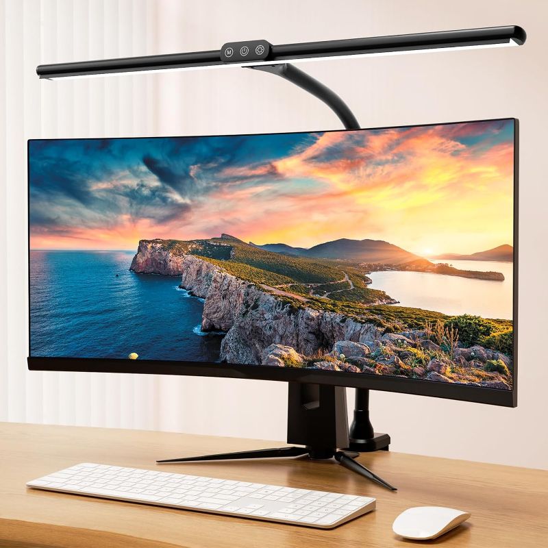 Photo 1 of Hokone Desk Lamps for Home Office, 31.5" Wide Architect Desk Lamp with Clamp, Tall Office Lamp Dimmable, Black Desk Light with Timer, Bright Gooseneck Lamp for Workbench/Desktop
