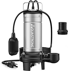 Photo 1 of Aquastrong 1HP Sewage Grinder Pump, Stainless Steel, 115V Automatic Float Switch, Submersible Effluent/Sump Pump for Sump Basin, Basement Residential Sewage, 2'' NPT Discharge
