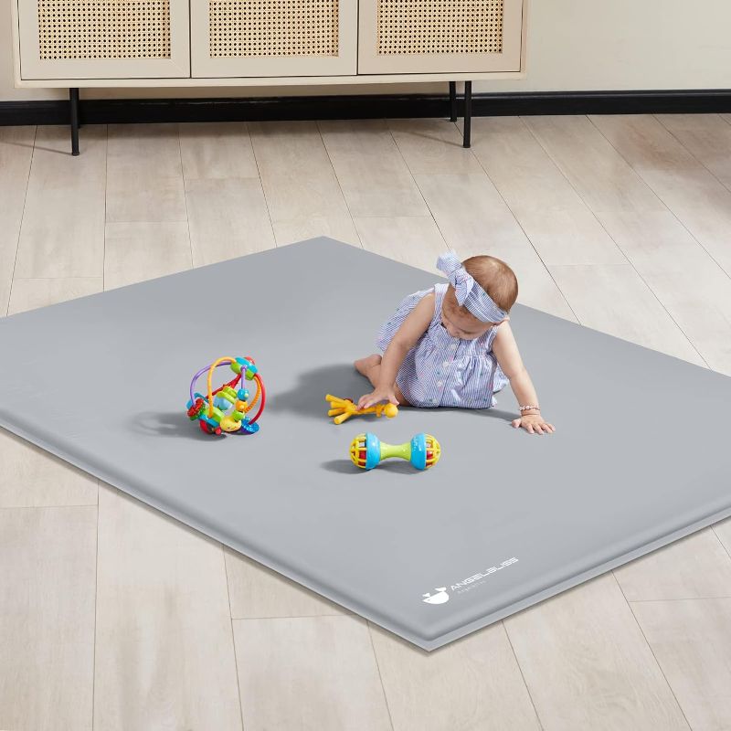 Photo 1 of ANGELBLISS Baby Playpen Mat, 63"x 47"x 1.18" Self-Inflating Play Mat for Babies and Toddlers, Roll Up & Waterproof Foam Crawling Mat for Floor, Portable Playmat for Babies with Travel Bag Grey
