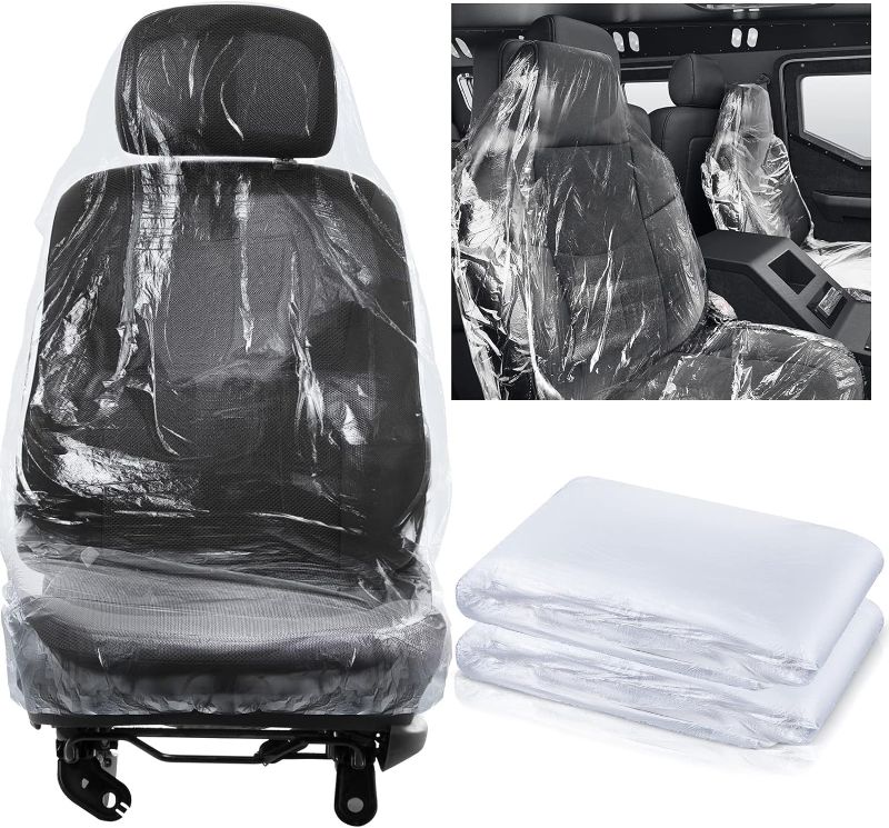 Photo 1 of Fabbay 200 Pcs Disposable Car Seat Covers Automotive Disposable Plastic Seat Covers Vehicle Protector for Airplane Seats Salon Chairs Restaurant Seats Bus Seats
