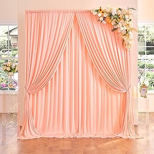 Photo 1 of 10 ft x 10 ft Wrinkle Free Peach Backdrop Curtain Panels, Polyester Photography Backdrop Drapes, Wedding Party Home Decoration Supplies