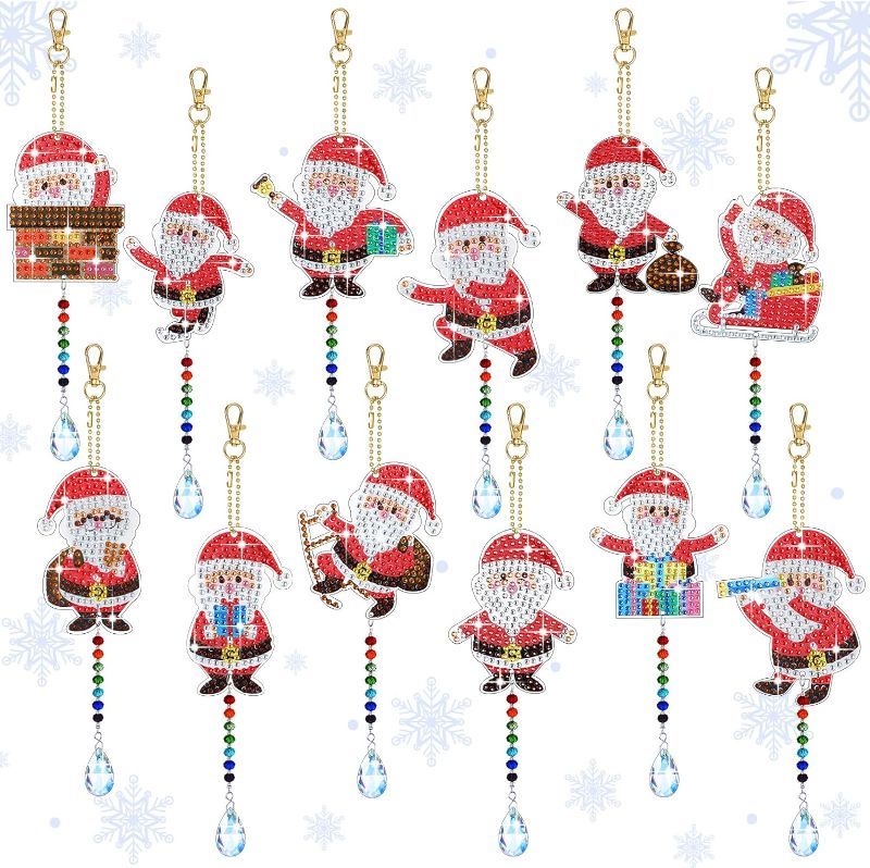 Photo 1 of 12 Pcs Diamond Art Kits for Kids Adults 5D Diamond Keychain Gift Diamond Ornaments DIY Arts Crafts for School Classroom Home Window Holiday Decor(Santa Claus)
