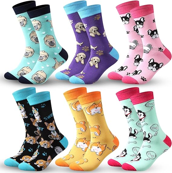 Photo 1 of 6 Pairs Dogs Socks for Women Soft Cotton Socks Cute Animal Socks Gifts Socks for Dog Lovers Veterinary Gifts
