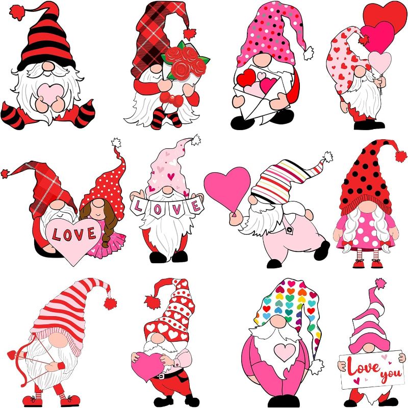 Photo 1 of 12 PCS Valentine's Day Gnome Cutouts Love Heart Gnome Cut-Outs with Glue Point Valentine's Day Theme Cutouts Couple Wedding Decoration Hearts Cutout Decor
