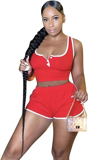 Photo 1 of Ekaliy 2 Piece Women Lounge Sets Sleeveless Crop Top and Shorts Set Ribbed Tracksuits Sweatsuits for Women