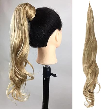 Photo 1 of Blonde Ponytail Extension 23 Inch Flexible Wrap Around Ponytail Hair Extensions Long Mixed Blonde Pony Tails Hair Extension Synthetic Hair Pieces For Women Daily Party Use