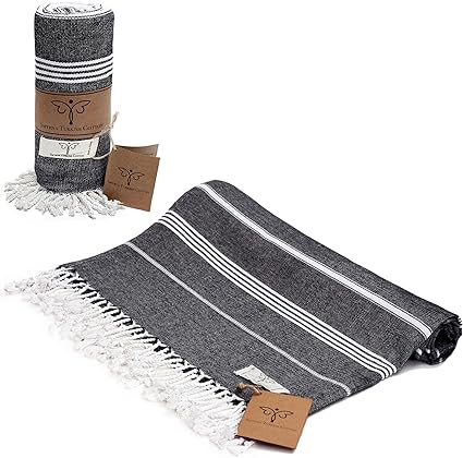 Photo 1 of SMYRNA TURKISH COTTON Classical Series Turkish Beach Towel Oversized, 37x71 inch, Extra Large Quick Dry Sand Free Beach Blanket, Lightweight Cotton Pool, Spa, Travel, Gym, Adult Bath Towel, Black