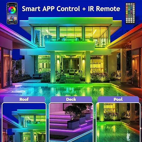 Photo 1 of 200ft Outdoor LED Strip Lights Waterproof 1 Roll,IP68 Outside Led Light Strips Waterproof with App and Remote,Music Sync RGB Exterior Led Rope Lights with Self Adhesive Back for Deck,Balcony,Pool