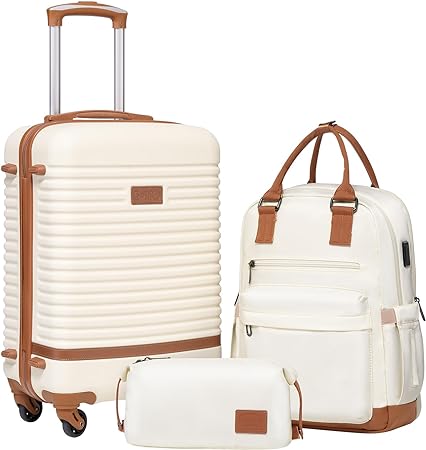 Photo 1 of Coolife Luggage Sets Suitcase Set 3 Piece Luggage Set Carry On Hardside Luggage with TSA Lock Spinner Wheels (White, 5 piece set) White 5 piece set