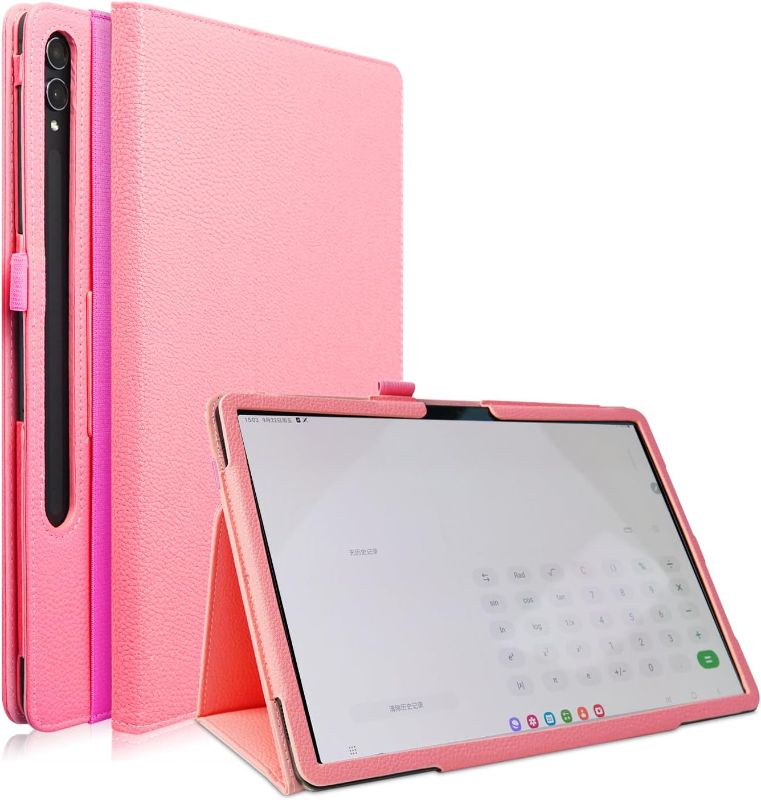 Photo 1 of Case for Samsung Galaxy Tab S9 Plus 12.4 inch 2023/S8 Plus 5G 12.4"/S7 Plus/S7 FE Tablet,Folio Slim Lightweight PU Leather Stand Cover with Handstrap and Pen Holder,Wake/Sleep Function,Pink
