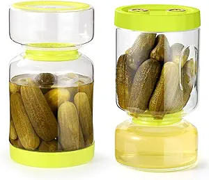 Photo 1 of Glass Pickle Jar, Pickle Container with Strainer, Pickle Juice Separator Jar with Lid, Leak-proof Pickle Flip Jar for Pickle and Jalapenos?Green?
