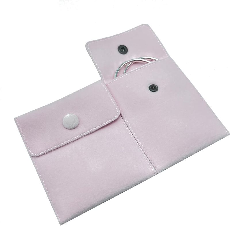 Photo 1 of 2 Piece Velvet Jewelry Bag for Necklaces, Bracelets, Rings, Watches, Earphones and Other Mini Items (Pink 2) 