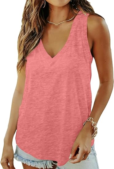 Photo 1 of Gorzhesua Womens Summer V Neck Tank Sleeveless Tank Top Curved Hem Casual Shirt Medium